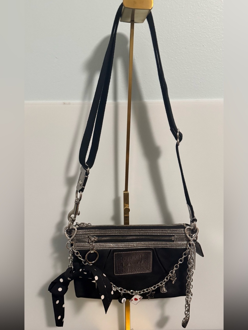 Coach Poppy Y2k Black Leather With Metallic Silver Crossbody! Mint